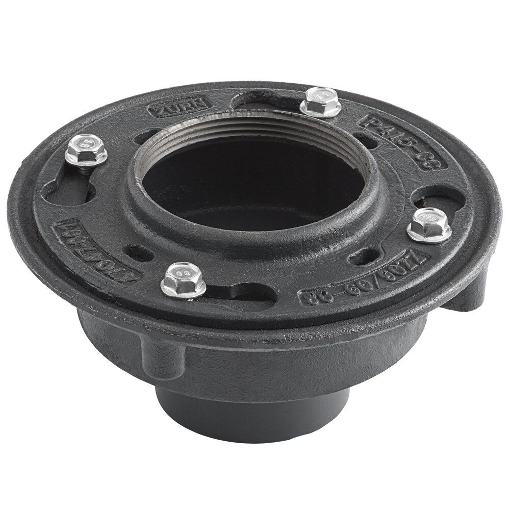 Zurn Elkay Z415-3NH-7N-P Cast Iron Floor Drain with 7" Round Type N Deep Flanged Dura-Coated Strainer, 3" No-Hub Outlet, and Trap Primer Connection