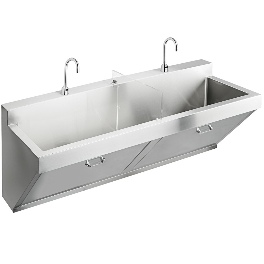 Zurn Elkay EWSF26026SACC Stainless Steel Wall Hung Double Bowl Surgeon Scrub Sink Kit - 28" x 16 1/4" x 11" Bowl