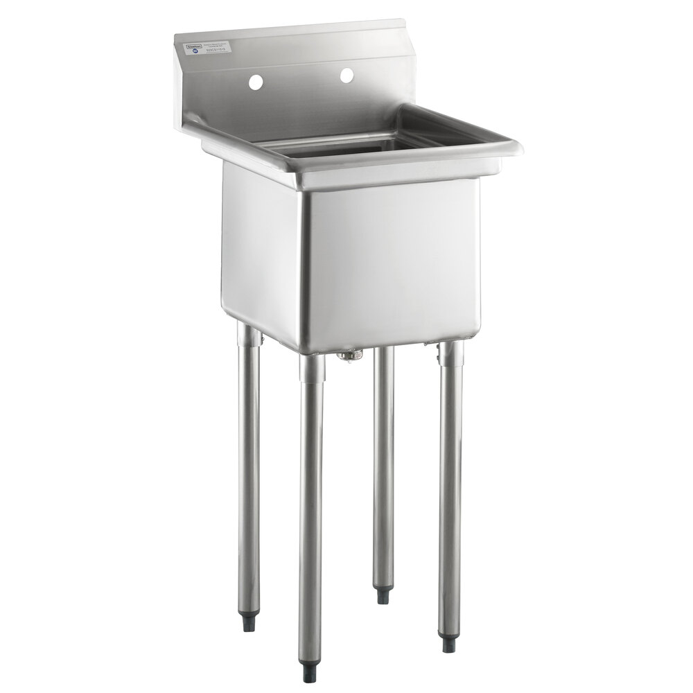 Steelton 20 1/2" 18-Gauge Stainless Steel One Compartment Commercial Sink without Drainboard - 15" x 15" x 12" Bowl