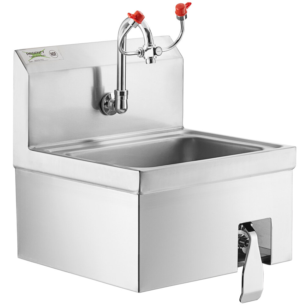 Regency 17" x 15" Wall Mounted Hands-Free Hand Sink with Knee Operated Eyewash Station