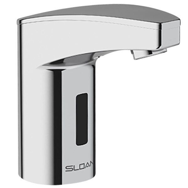 Sloan 3335159 Optima Polished Chrome Battery Powered Deck Mounted Sensor Faucet with 5 1/8" Spout, Side Mixer, and 0.35 GPM Aerated Spray Device