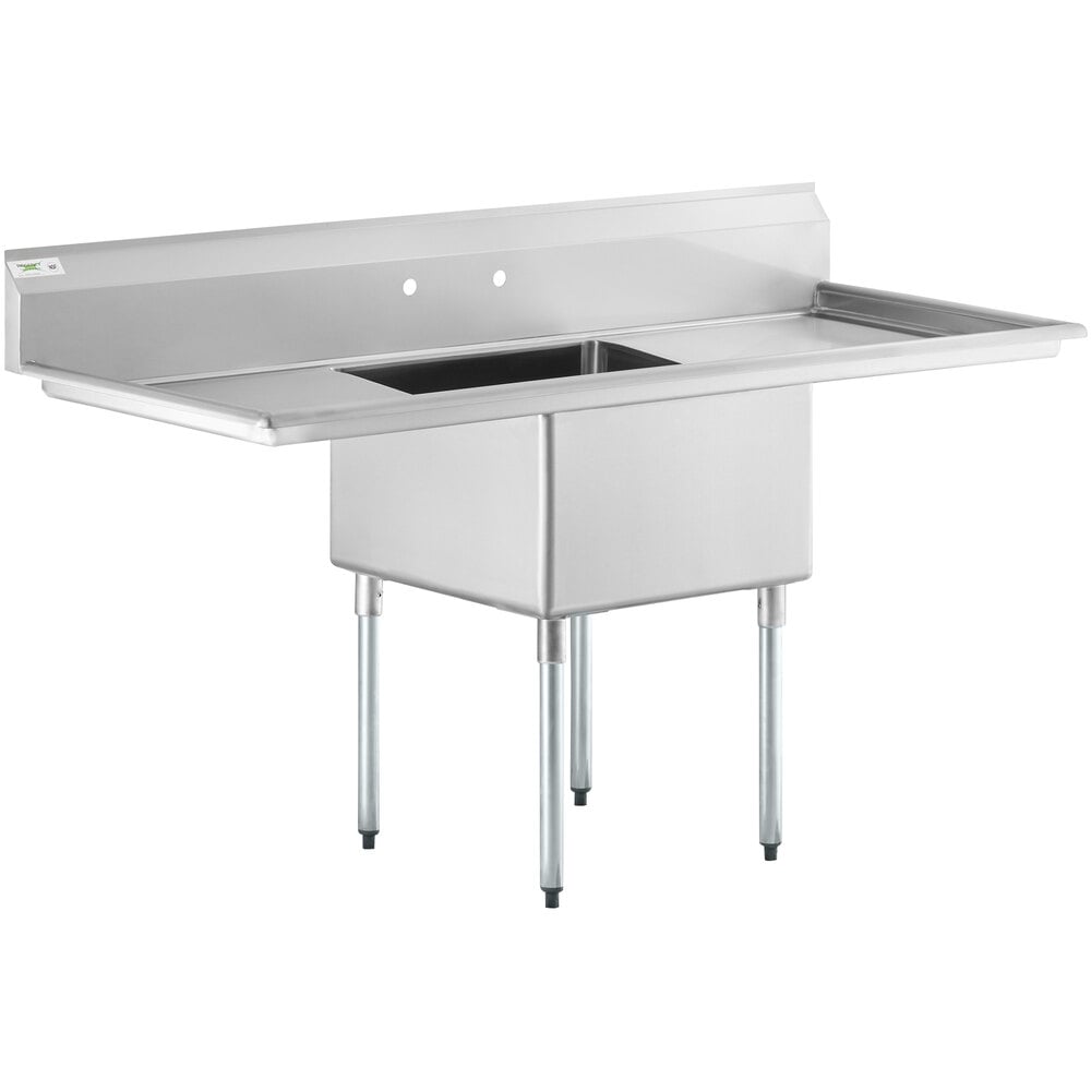 Regency 72" 16 Gauge Stainless Steel One Compartment Commercial Sink with Galvanized Steel Legs and 2 Drainboards - 24" x 24" x 14" Bowl