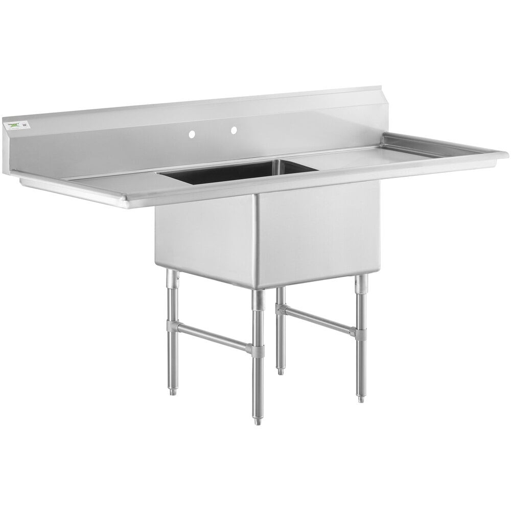 Regency 72" 16 Gauge Stainless Steel One Compartment Commercial Sink with Stainless Steel Legs, Cross Bracing, and 2 Drainboards - 24" x 24" x 14" Bowl