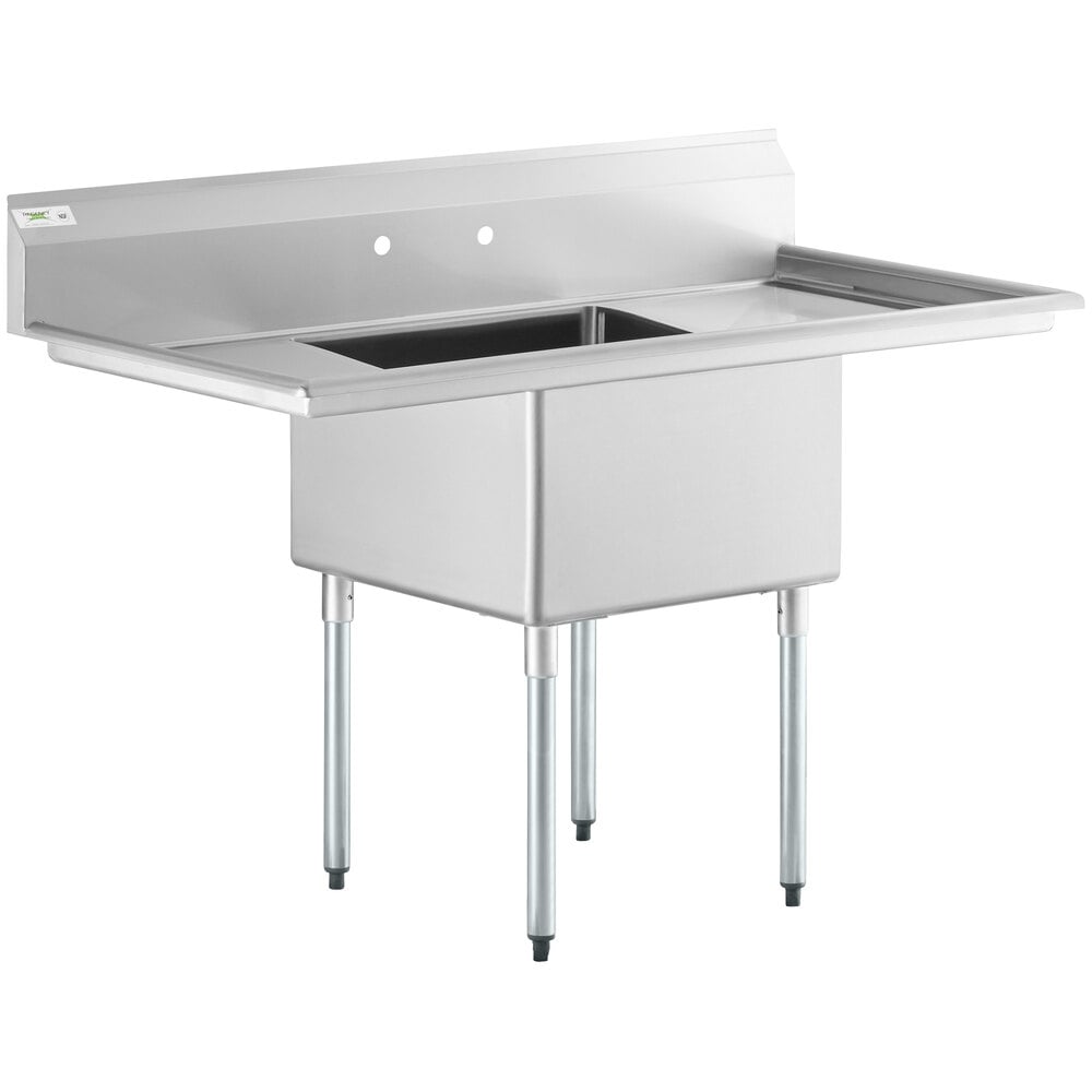 Regency 60" 16 Gauge Stainless Steel One Compartment Commercial Sink with Galvanized Steel Legs and 2 Drainboards - 24" x 24" x 14" Bowl