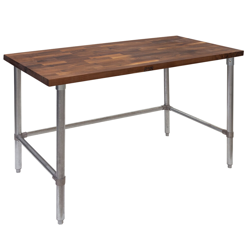 John Boos & Co. WAL-JNB02-O Walnut Wood Top Work Table with Galvanized Base - 24" x 48"