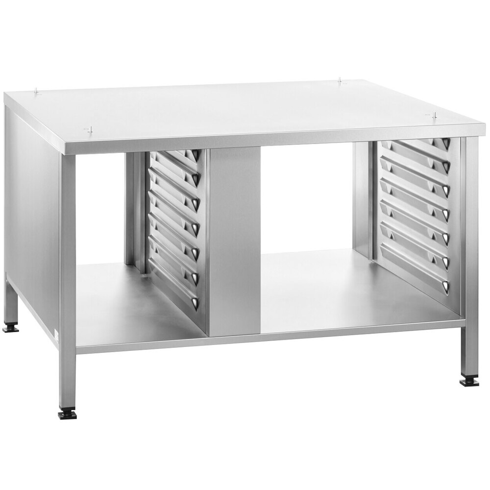 Rational 60.31.104 43 1/2" x 38 1/8" x 27 1/2" Open Back Oven Stand with Height-Adjustable Casters for 6 and 10 Full Size iCombi Ovens (14 Pan Capacity)