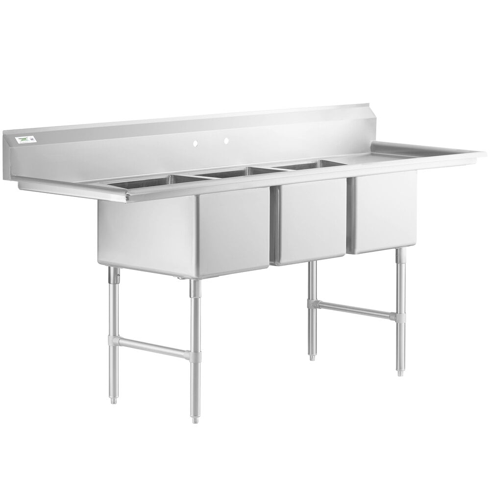 Regency 94" 16-Gauge Stainless Steel Three Compartment Commercial Sink with 2 Drainboards - 18" x 24" x 14" Bowls