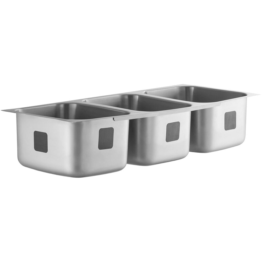 Waterloo 16" x 20" x 12" 18 Gauge Stainless Steel Three Compartment Undermount Sink