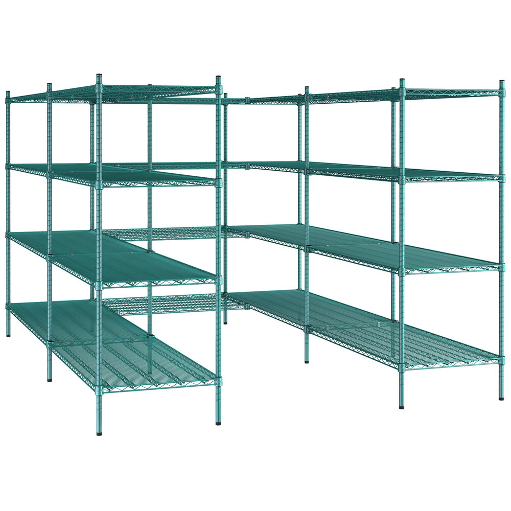 Regency NSF Green Epoxy 7' x 9' Walk-In 4-Tier Shelving Unit Kit with S-Hooks