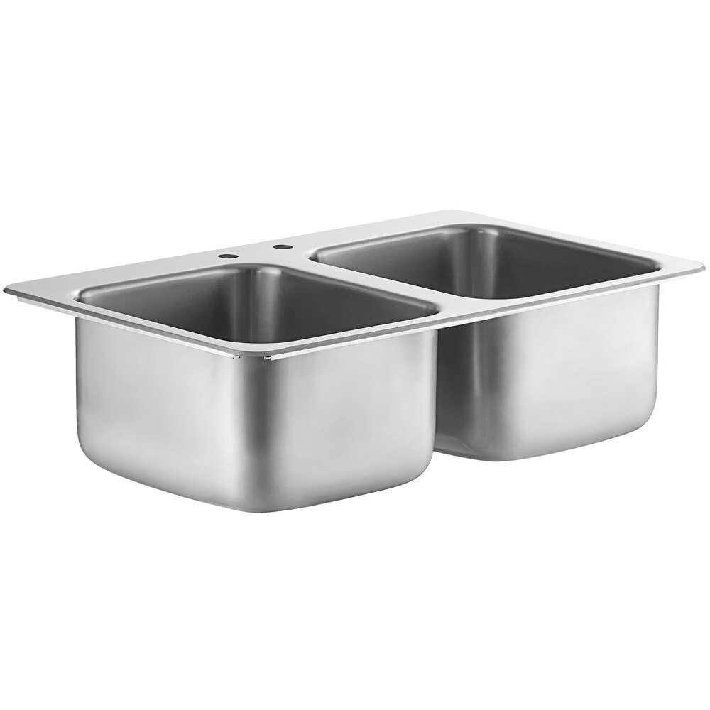 Regency 14" x 16" x 10" 20 Gauge Stainless Steel Two Compartment Drop-In Sink