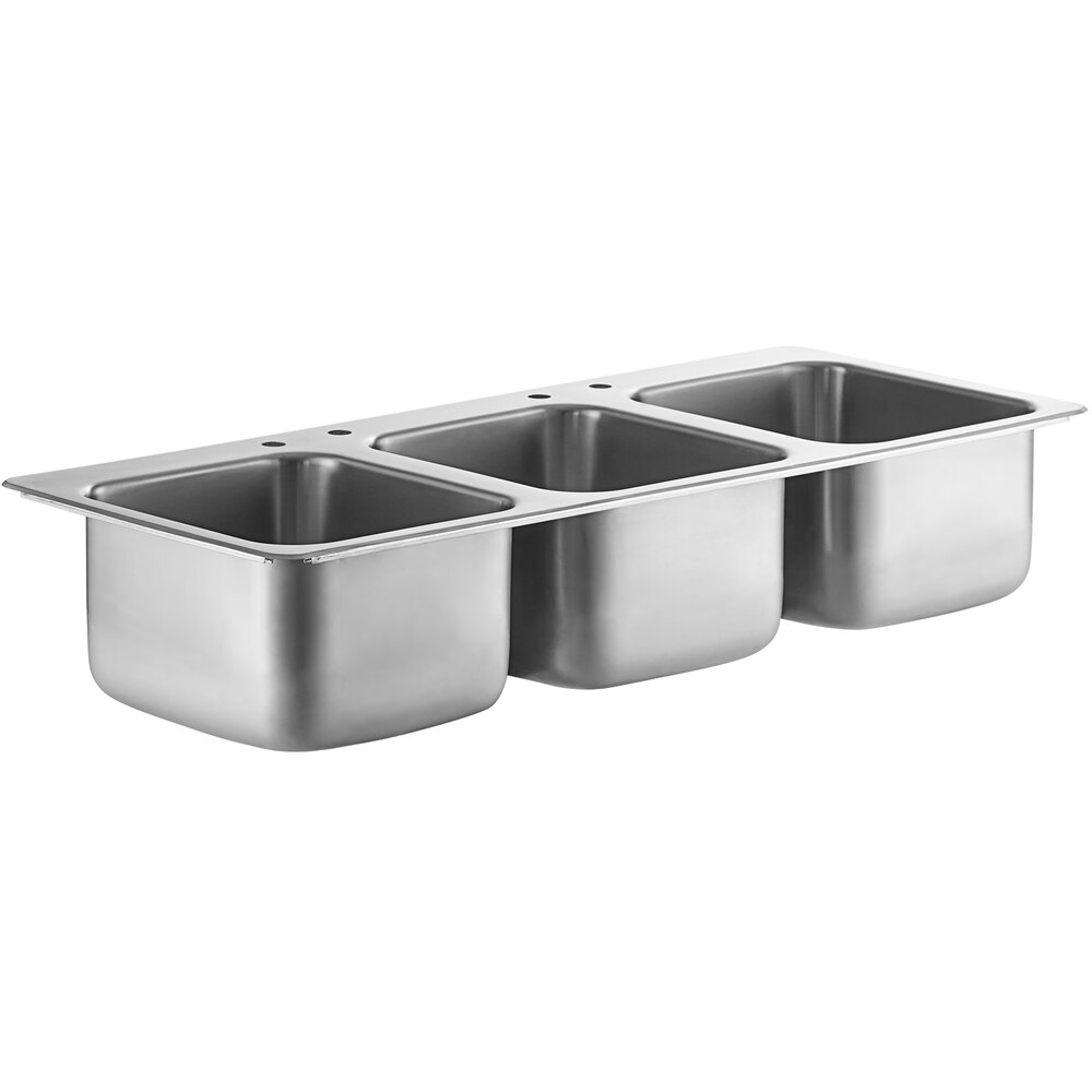 Regency 14" x 16" x 10" 20 Gauge Stainless Steel Three Compartment Drop-In Sink