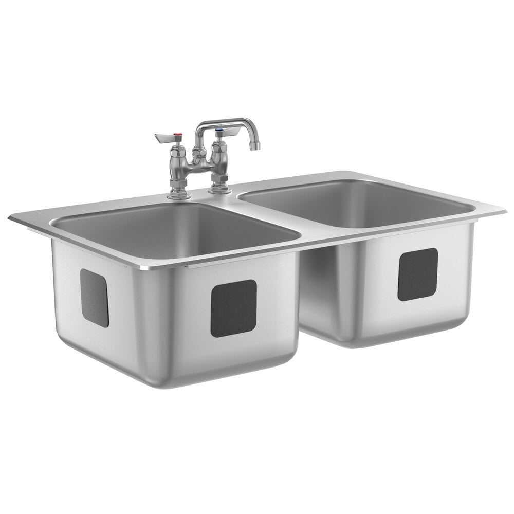 Waterloo 14" x 16" x 10" 18 Gauge Stainless Steel Two Compartment Drop-In Sink with 8" Swing Faucet