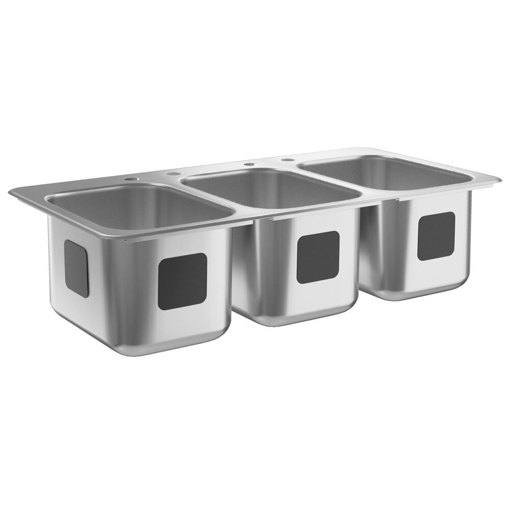 Waterloo 10" x 14" x 10" 18 Gauge Stainless Steel Three Compartment Drop-In Sink