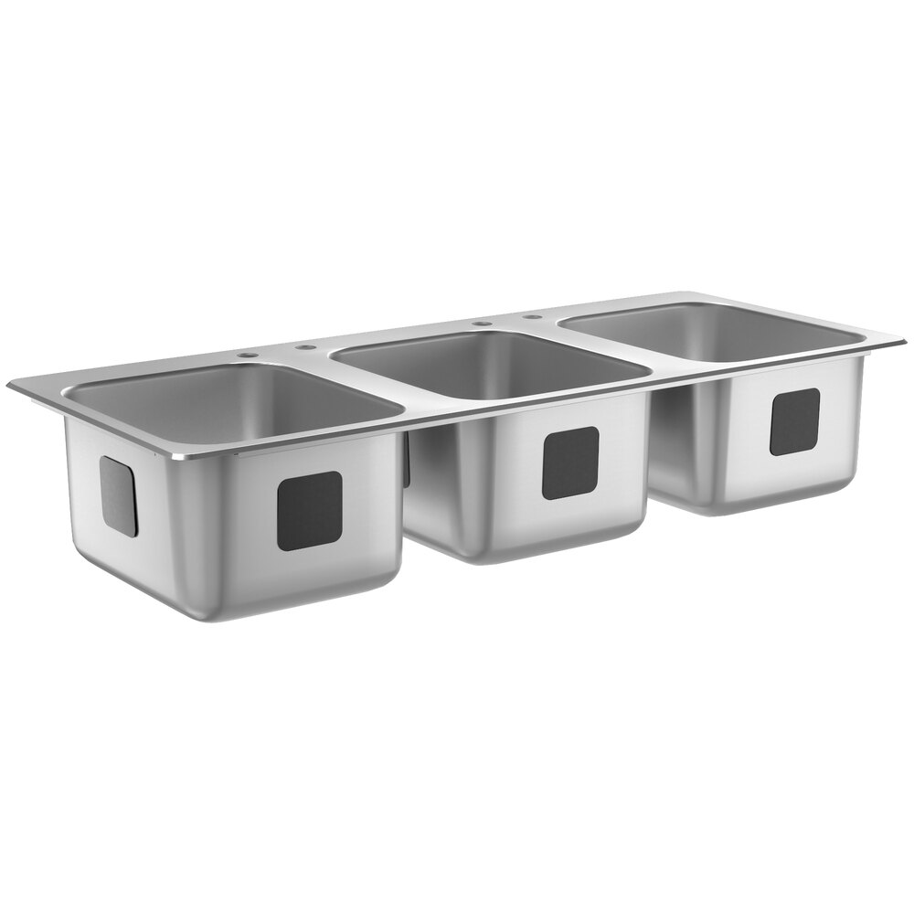 Waterloo 14" x 16" x 10" 18 Gauge Stainless Steel Three Compartment Drop-In Sink