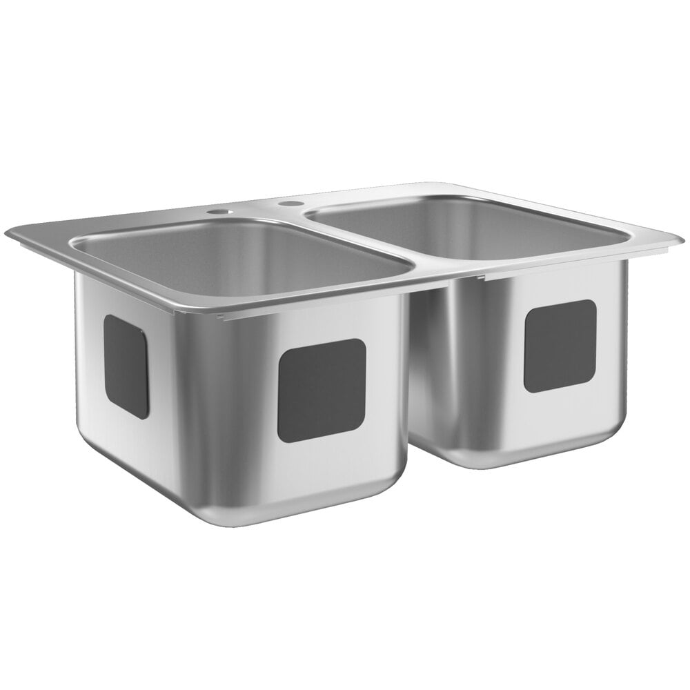 Waterloo 10" x 14" x 10" 18 Gauge Stainless Steel Two Compartment Drop-In Sink