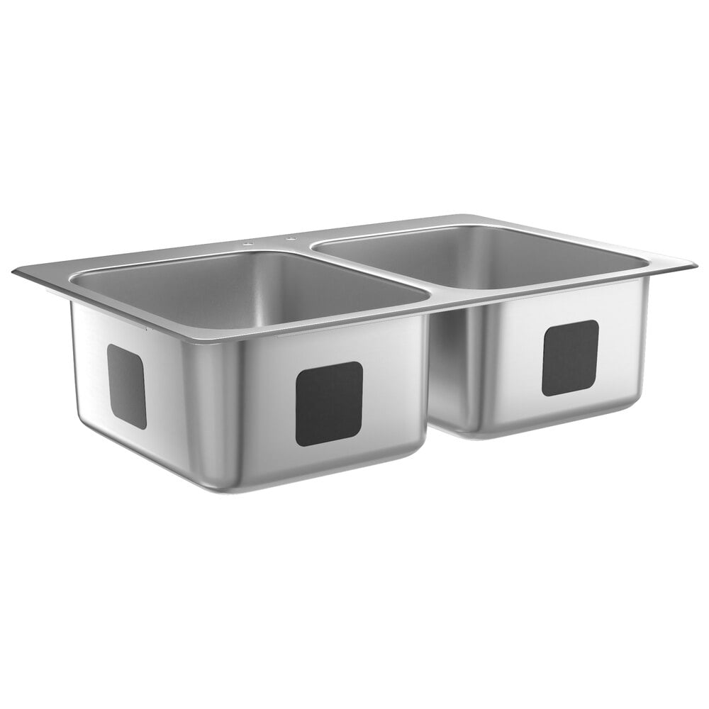 Waterloo 20" x 16" x 12" 18 Gauge Stainless Steel Two Compartment Drop-In Sink