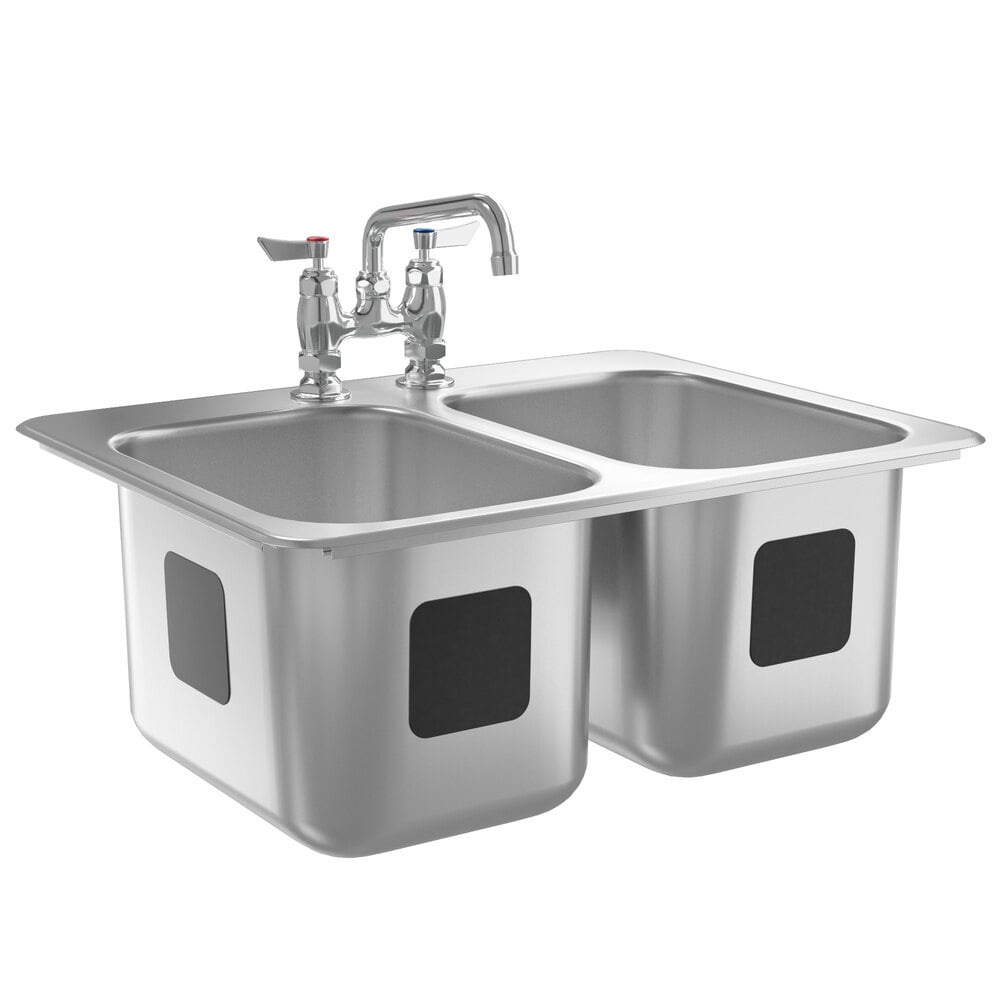 Waterloo 10" x 14" x 10" 18 Gauge Stainless Steel Two Compartment Drop-In Sink with 8" Swing Faucet