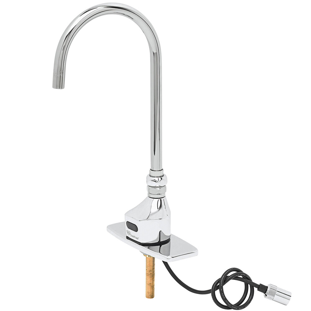 T&S EC-3100-5XP15T4 Deck Mounted ChekPoint Hands-Free Sensor Faucet with Single Inlet, 4" Center Deck Plate, 5 11/16" Gooseneck Spout, 1.5 GPM Flow Control, and Supply Lines