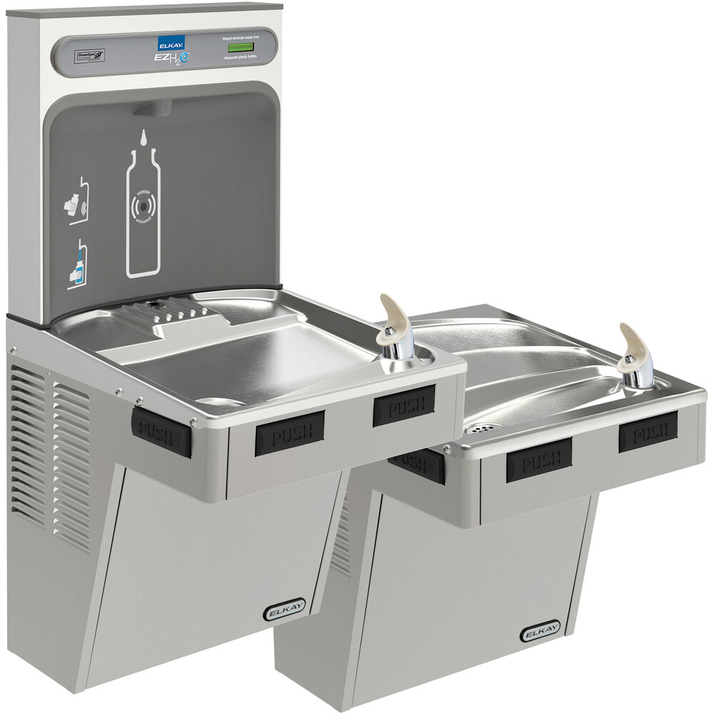 Zurn Elkay EMABFTL8WSLK ezH20 8 GPH Light Gray Hands-Free Non-Filtered Bottle Filling Station with Bi-Level Drinking Fountain - Chilled