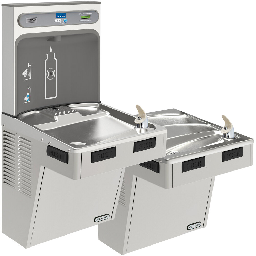 Zurn Elkay EMABFTL8WSSK ezH20 8 GPH Stainless Steel Hands-Free Non-Filtered Bottle Filling Station with Bi-Level Drinking Fountain - Chilled