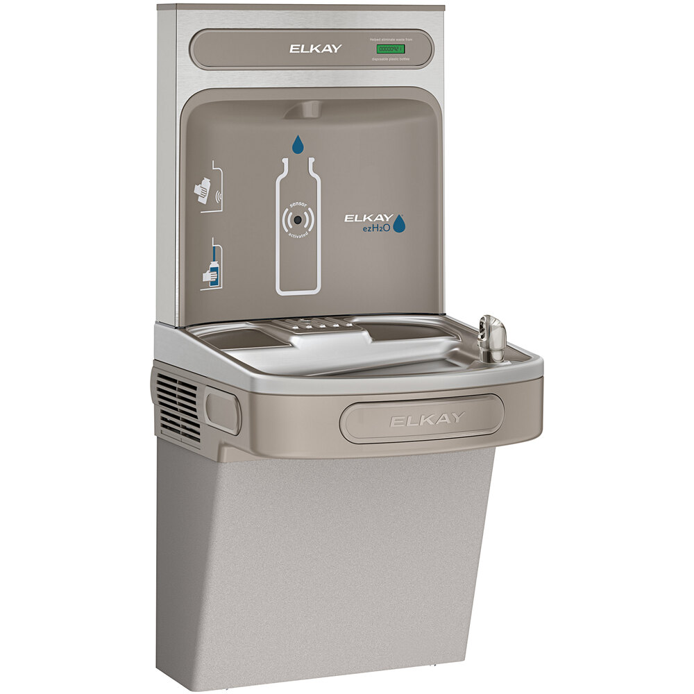 Zurn Elkay EZS8WSVRLK ezH20 8 GPH Light Gray Non-Filtered Hands-Free Bottle Filling Station with Vandal-Resistant Drinking Fountain - Chilled