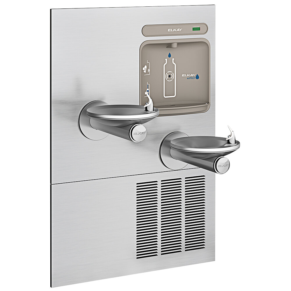 Zurn Elkay EZWS-ERPBM28K ezH20 8 GPH Stainless Steel Hands-Free Non-Filtered Bottle Filling Station with Bi-Level SwirlFlo Fountain - Chilled