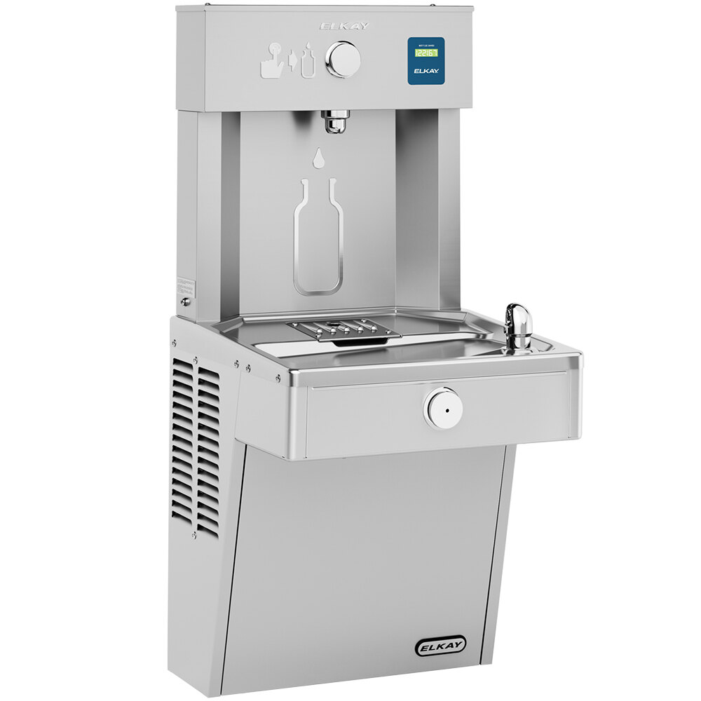Zurn Elkay VRC8WSK ezH20 8 GPH Stainless Steel Hands-Free Non-Filtered Bottle Filling Station with Vandal-Resistant Drinking Fountain - Chilled