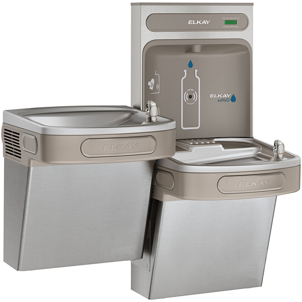 Zurn Elkay EZSTLDDWSVRSK ezH20 Stainless Steel Hands-Free Non-Filtered Bottle Filling Station with Versatile Bi-Level Vandal-Resistant Drinking Fountain - Non-Refrigerated