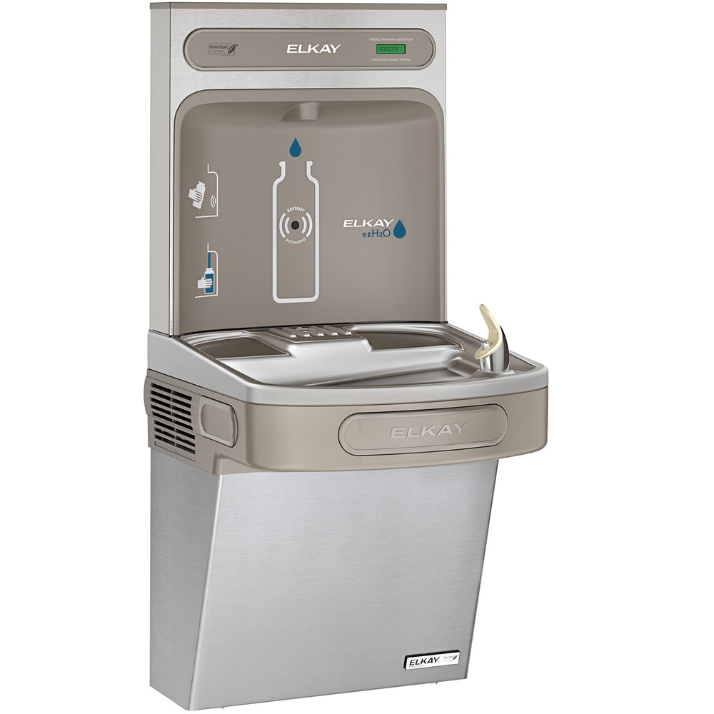 Zurn Elkay EZSG8WSSK ezH20 8 GPH Stainless Steel High-Efficiency Hands-Free Non-Filtered Bottle Filling Station with Drinking Fountain - Chilled