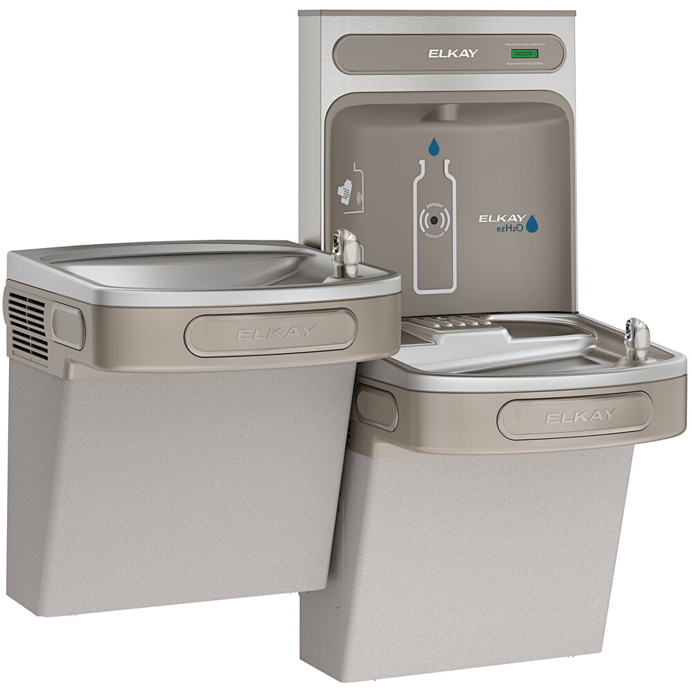 Zurn Elkay EZSTL8WSVRLK ezH20 8 GPH Light Gray Hands-Free Non-Filtered Bottle Filling Station with Versatile Bi-Level Vandal-Resistant Drinking Fountain - Chilled
