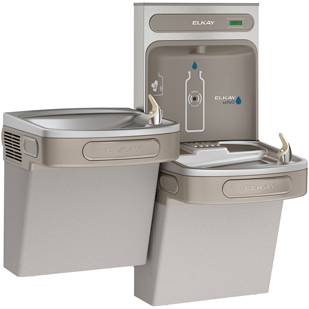 Zurn Elkay EZSTL8WSLK ezH20 8 GPH Light Gray Hands-Free Non-Filtered Bottle Filling Station with Versatile Bi-Level Drinking Fountain - Chilled
