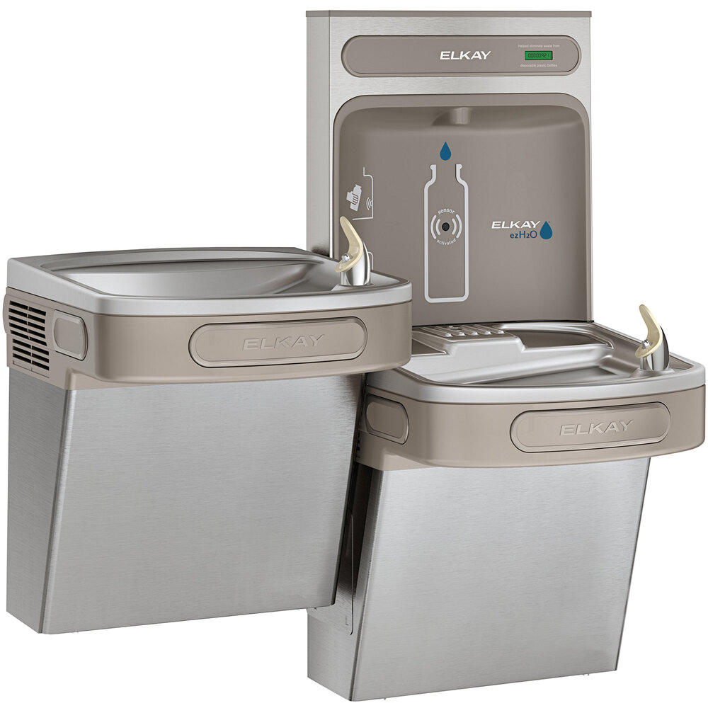 Zurn Elkay EZSTL8WSSK ezH20 8 GPH Stainless Steel Hands-Free Non-Filtered Bottle Filling Station with Versatile Bi-Level Drinking Fountain - Chilled