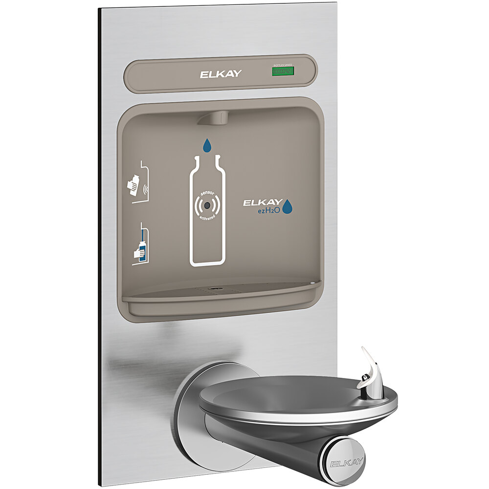 Zurn Elkay EZWS-EDFPBM114K ezH20 Stainless Steel Hands-Free Non-Filtered Bottle Filling Station with SwirlFlo Fountain - Non-Refrigerated
