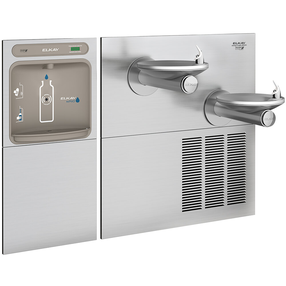 Zurn Elkay EZWS-SFGRN28K ezH20 Stainless Steel High-Efficiency Hands-Free Non-Filtered Bottle Filling Station with Bi-Level SwirlFlo Fountain - Chilled