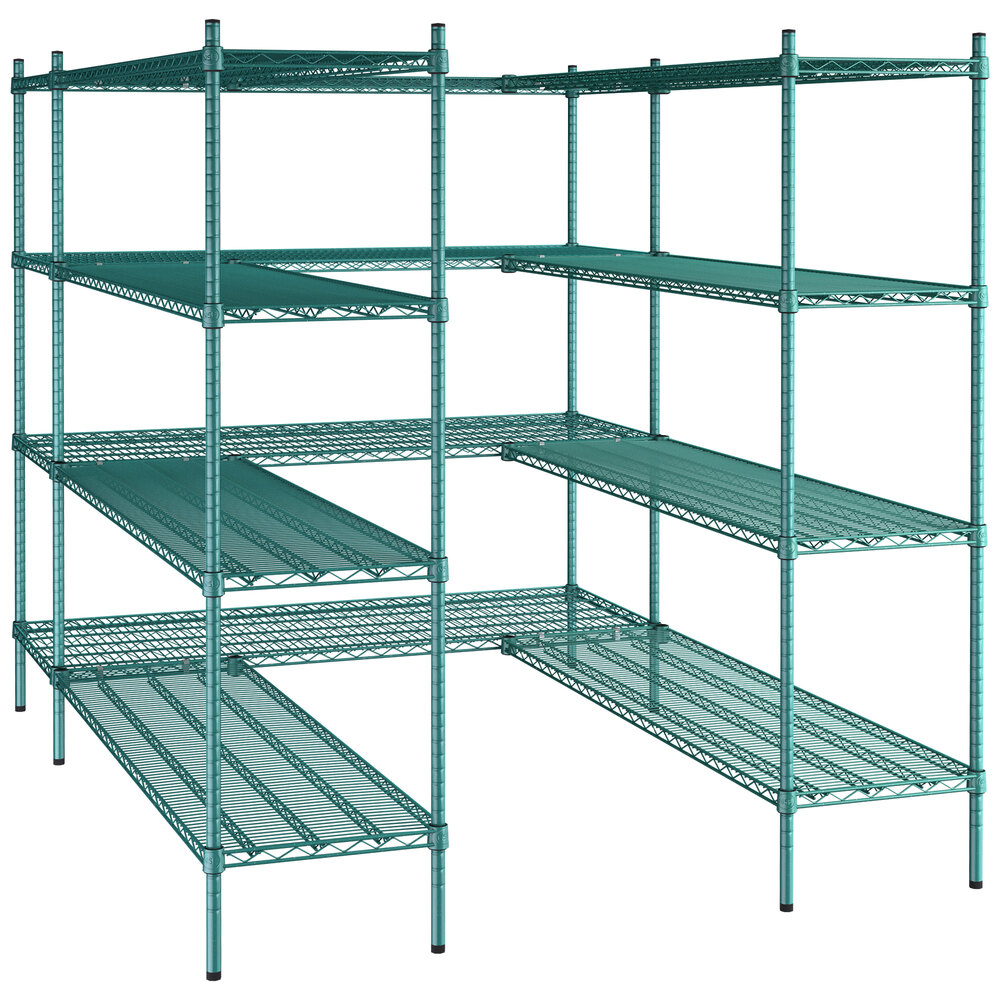 Regency NSF Green Epoxy 5' x 7' Walk-In 4-Tier Shelving Unit Kit with S-Hooks
