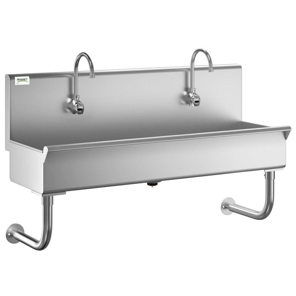 Regency Wall-Mounted 48" x 17 1/2" Hand Sink with 2 Single-Inlet Sensor Faucets