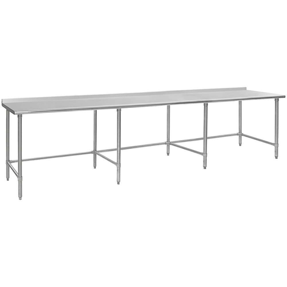 Eagle Group UT36132GTB 36" x 132" Open Base Stainless Steel Commercial Work Table with 1 1/2" Backsplash