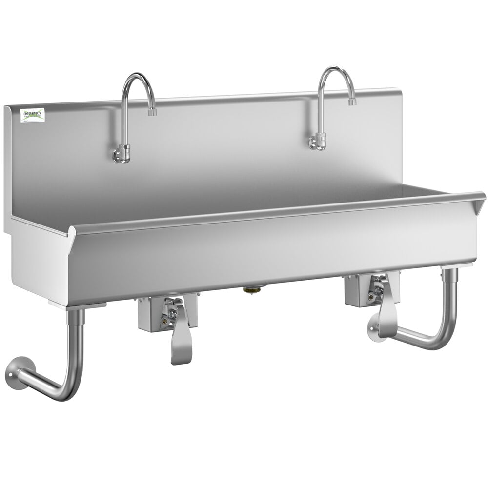 Regency Wall-Mounted 48" x 17 1/2" Hand Sink with 2 Knee-Operated Single-Inlet Faucets