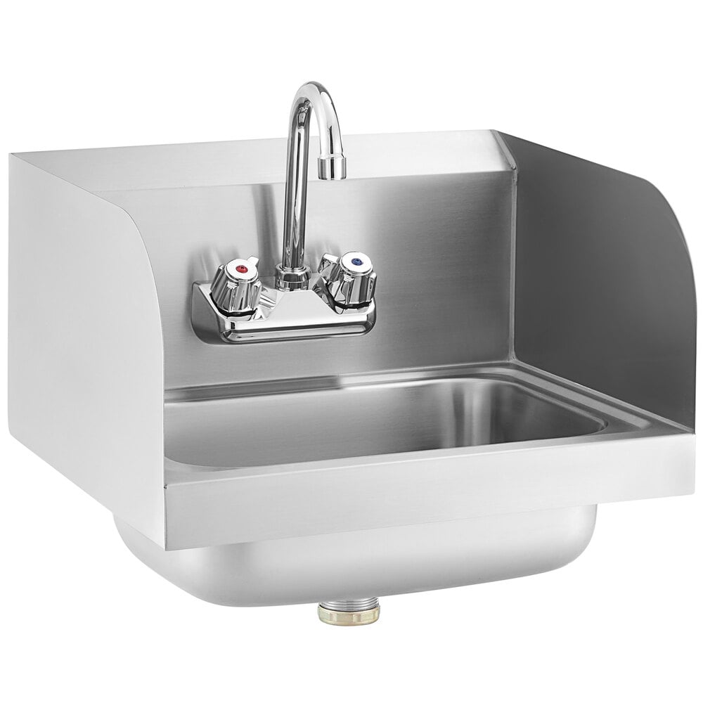 Steelton 17" x 15" Wall Mounted Hand Sink with Gooseneck Faucet and Side Splashes