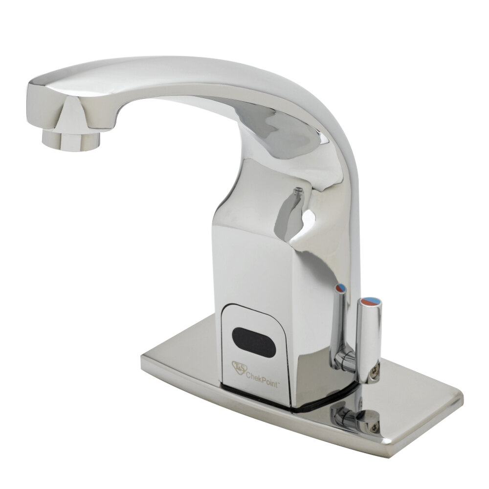 T&S EC-3132-4DP 5 1/2" Hands-Free Sensor Deck Mount Cast Spout Faucet with 4" Deck Plate