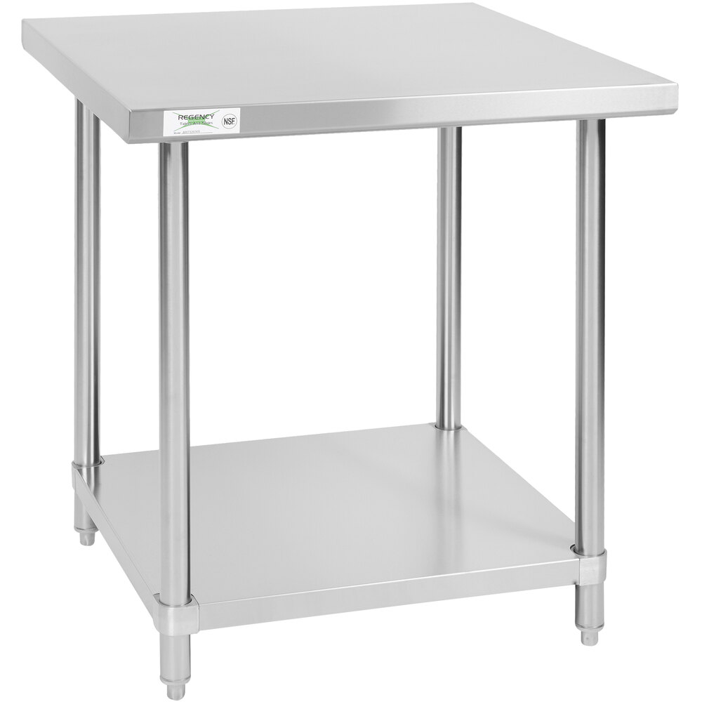 2245951.jpg Regency 30" x 30" 16-Gauge 304 Stainless Steel Commercial Work Table with Undershelf