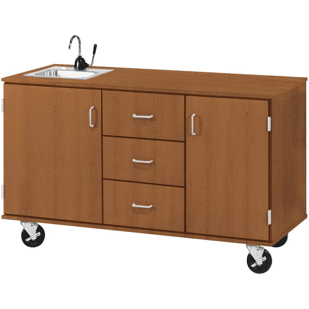 I.D. Systems 59" Wide Medium Cherry Demonstration Station with Sink, (3) Drawers, and (2) Storage Cabinets 80741F36003