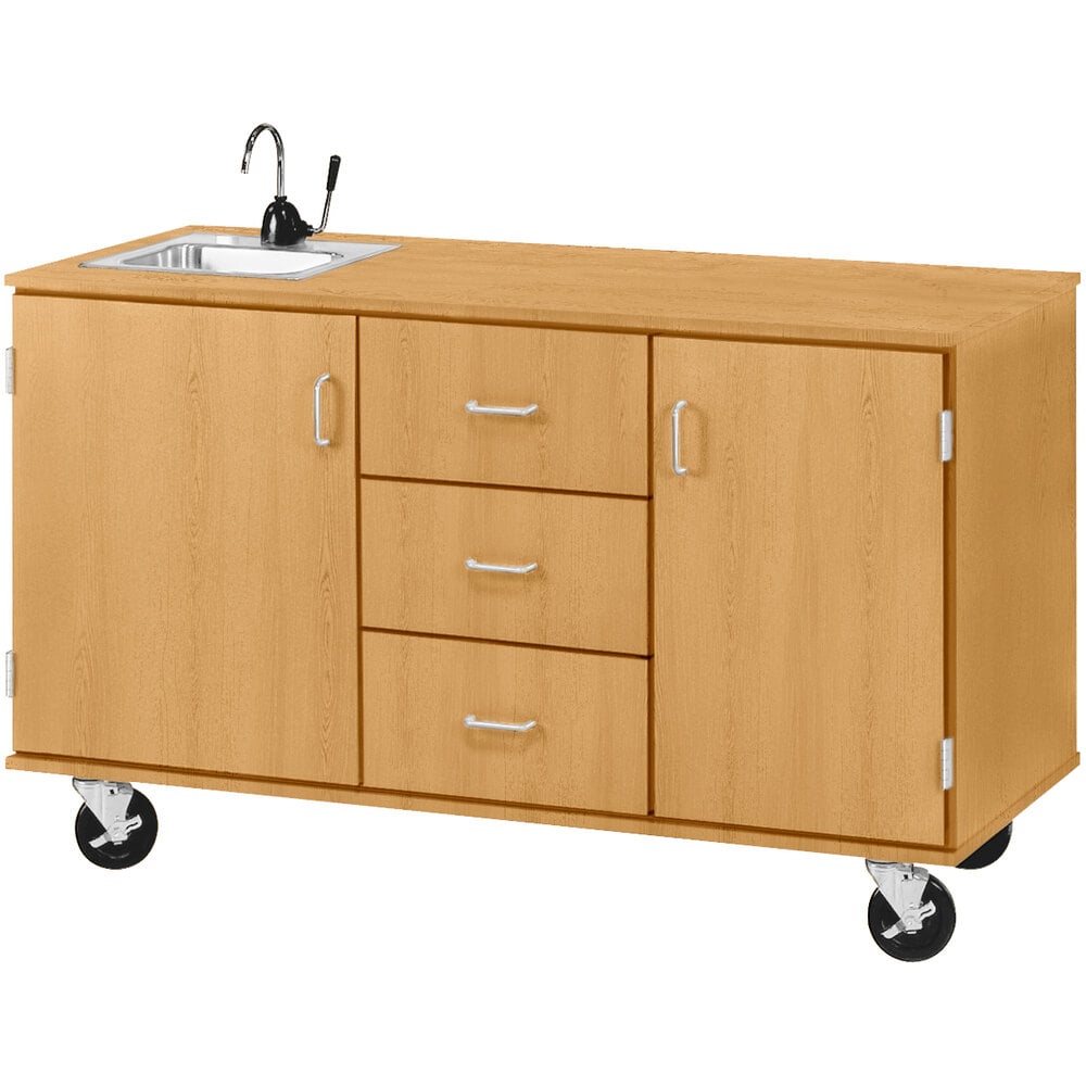 I.D. Systems 59" Wide Maple Demonstration Station with Sink, (3) Drawers, and (2) Storage Cabinets 80741F36073