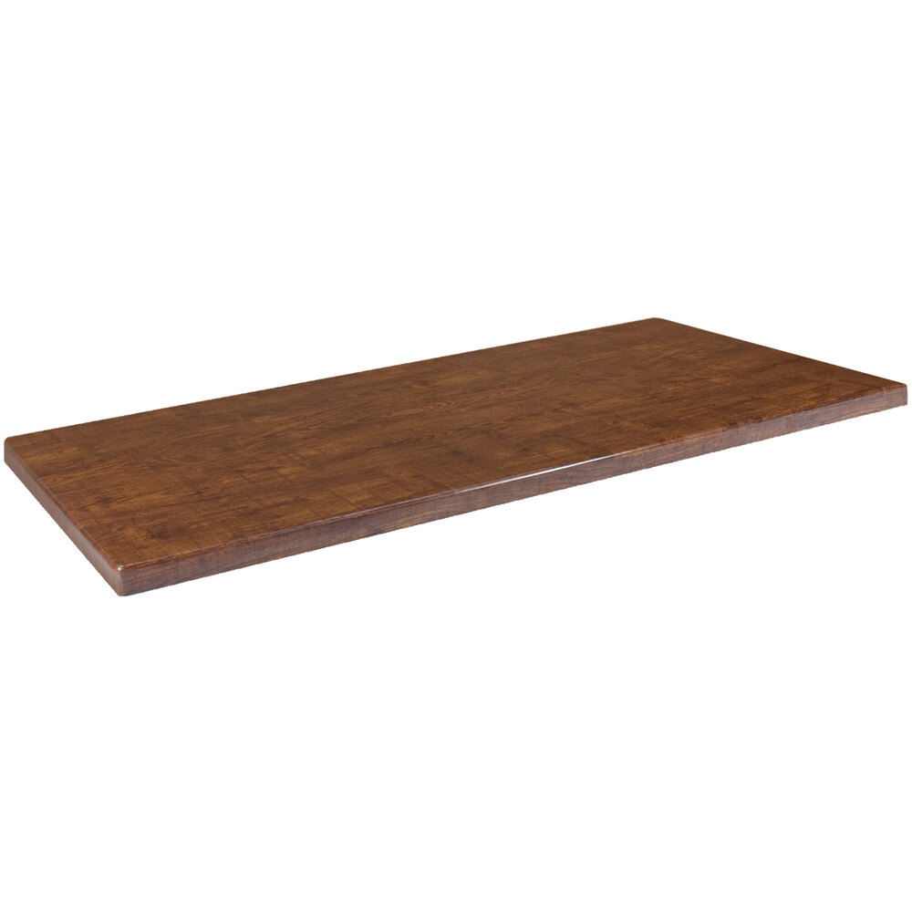 American Tables & Seating 30" x 72" Rectangular Vintage Walnut Faux Wood Super Gloss Resin Table Top