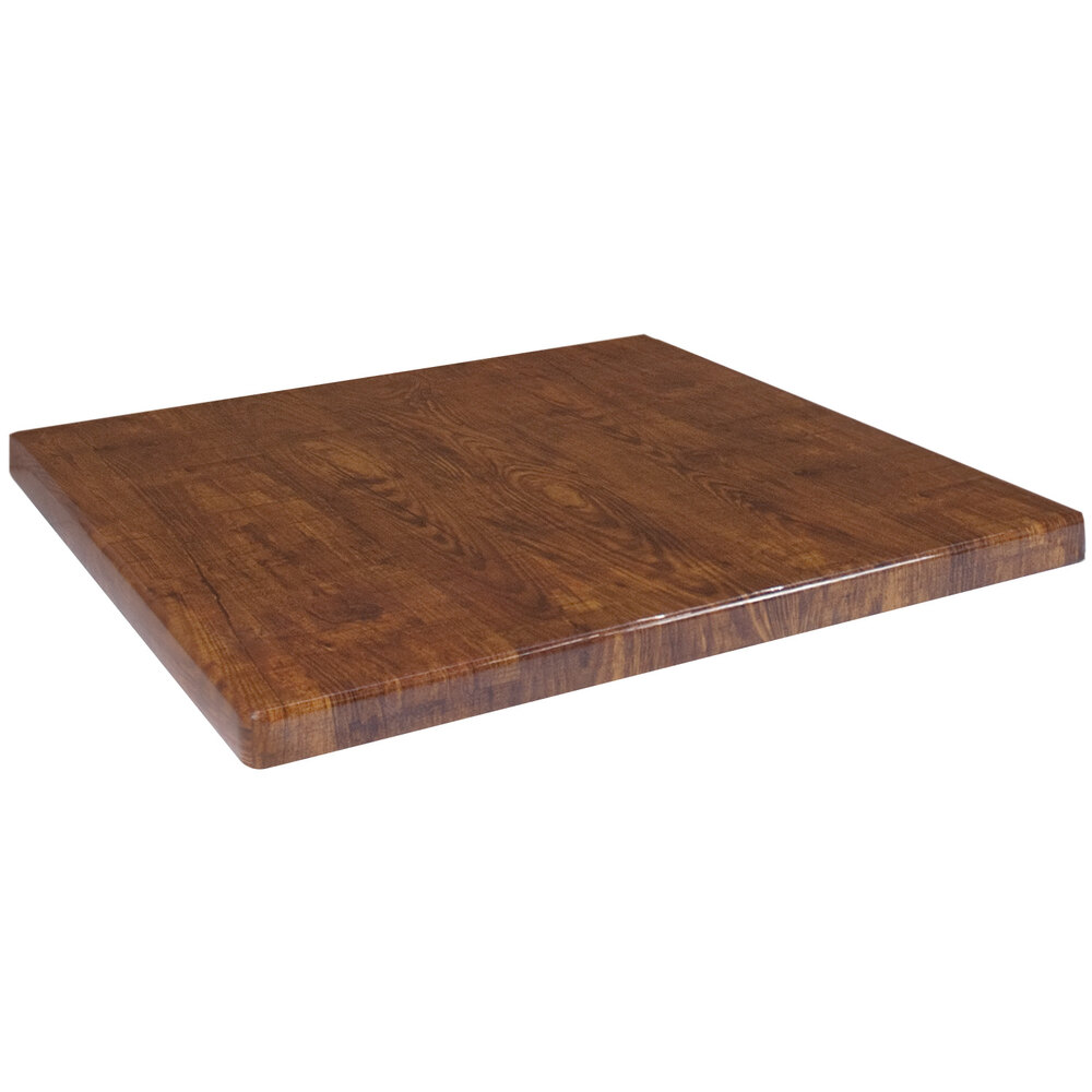 American Tables & Seating 36" Square Vintage Walnut Faux Wood Super Gloss Resin Table Top