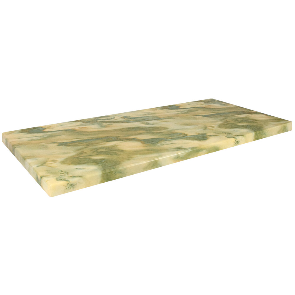 American Tables & Seating 30" x 60" Rectangular Yellow Green Faux Marble Super Gloss Resin Table Top