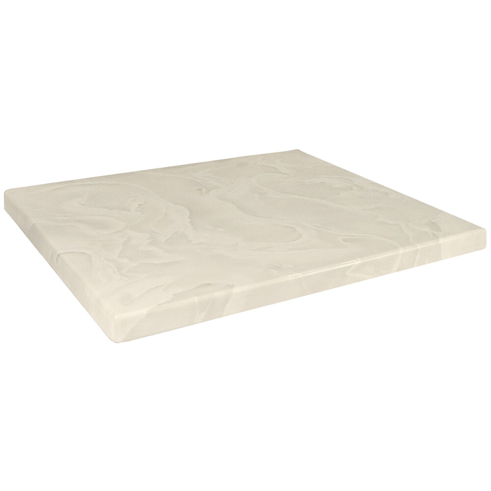American Tables & Seating 36" Square Cream White Faux Marble Super Gloss Resin Table Top