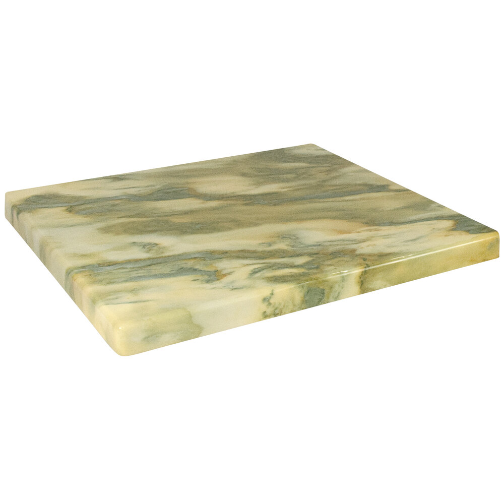 American Tables & Seating 30" Square Yellow Green Faux Marble Super Gloss Resin Table Top