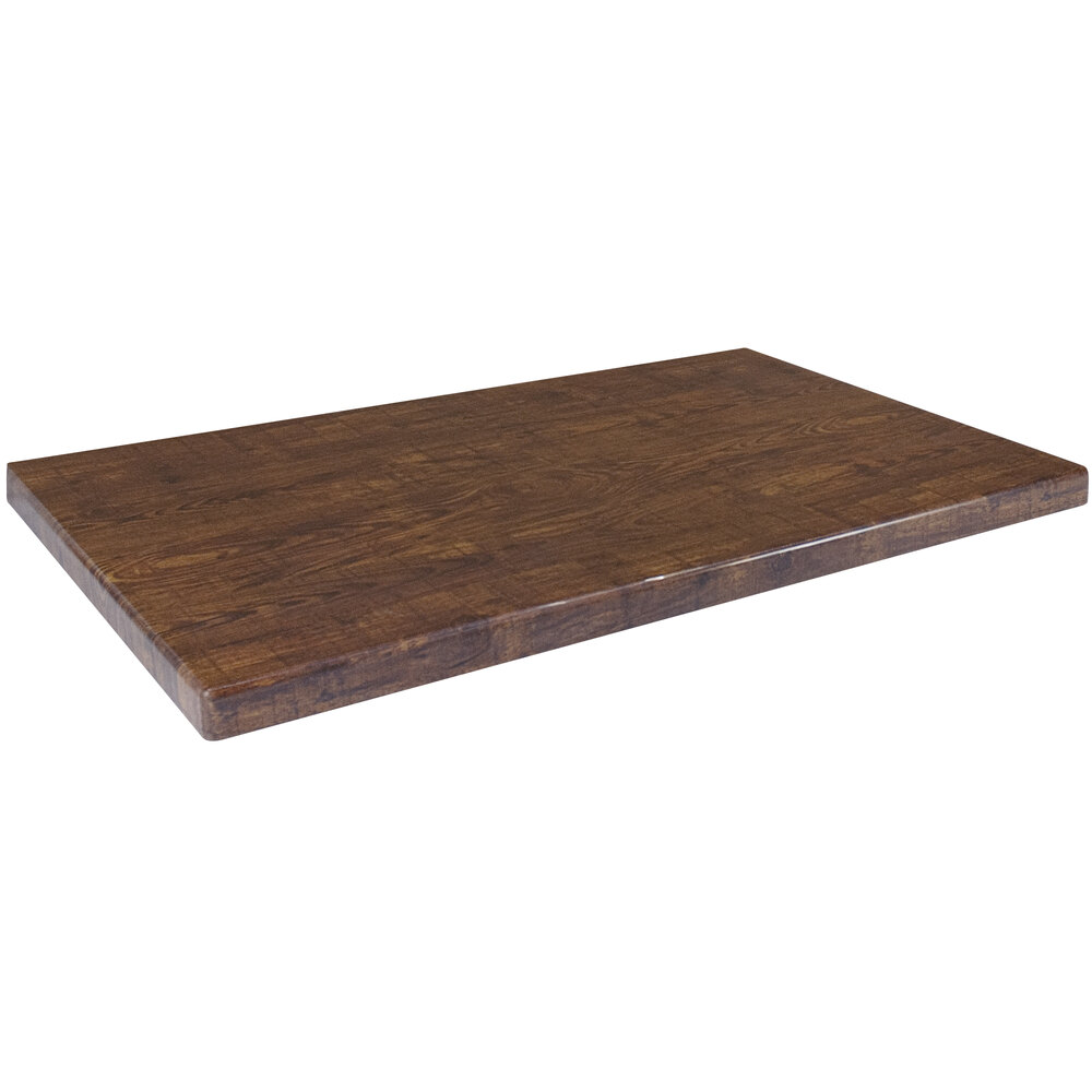 American Tables & Seating 30" x 48" Rectangular Vintage Walnut Faux Wood Super Gloss Resin Table Top