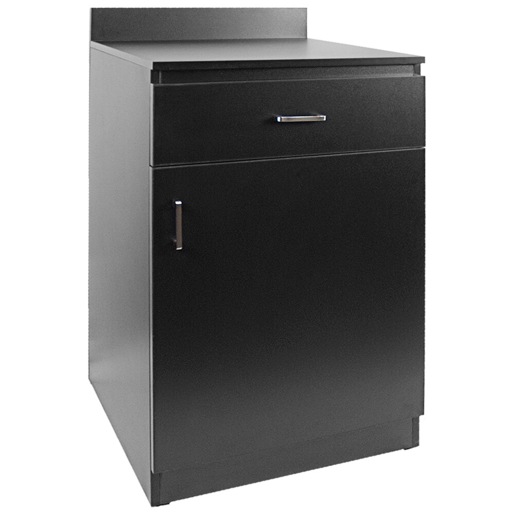 American Tables & Seating 39 1/4" Black Melamine Single Door Host Station with 1 Drawer and 1 Shelf
